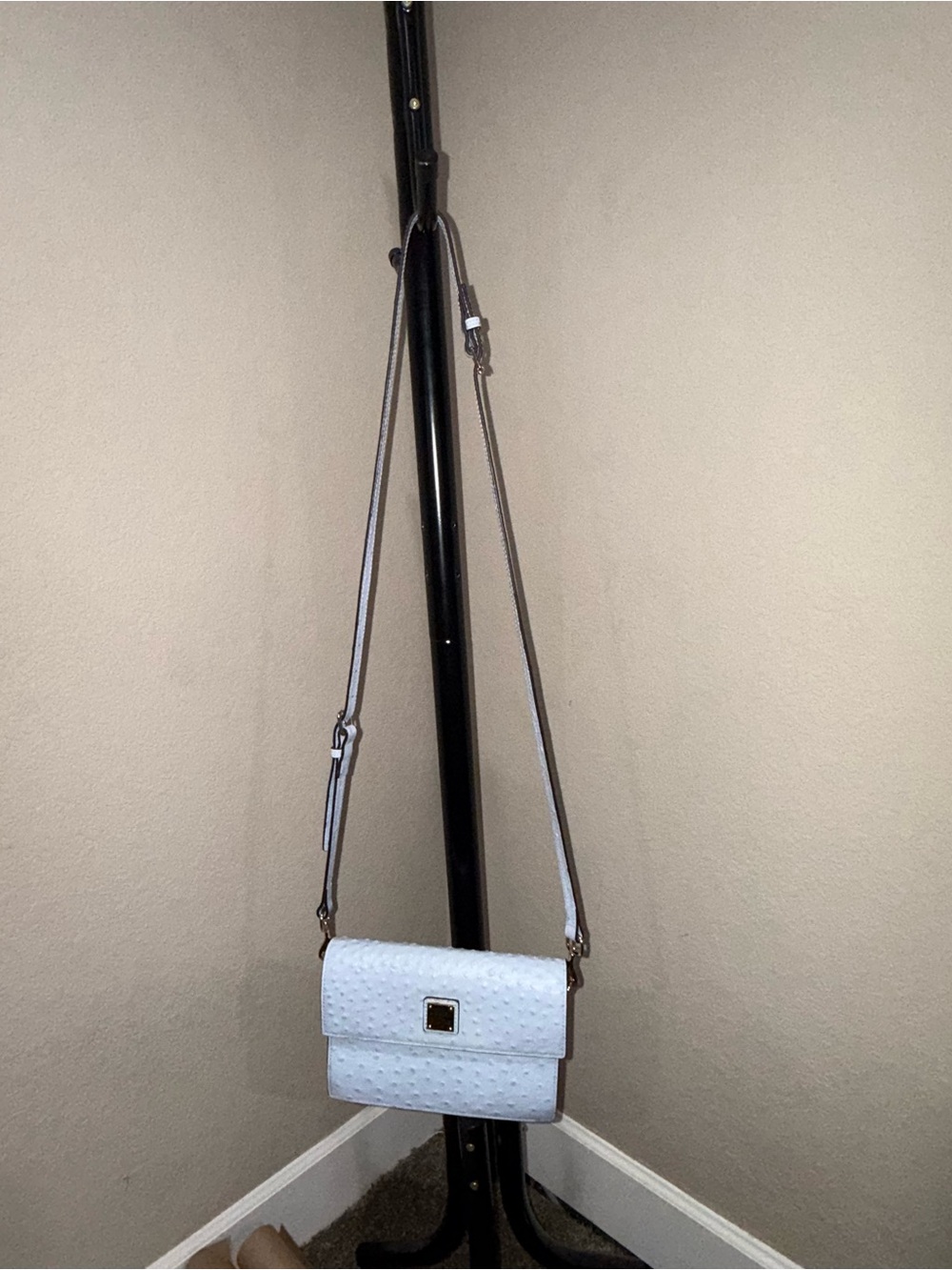 Dooney & Bourke Light Blue Ostrich-Embossed East West Flap Crossbody Bag - Picture 3 of 10